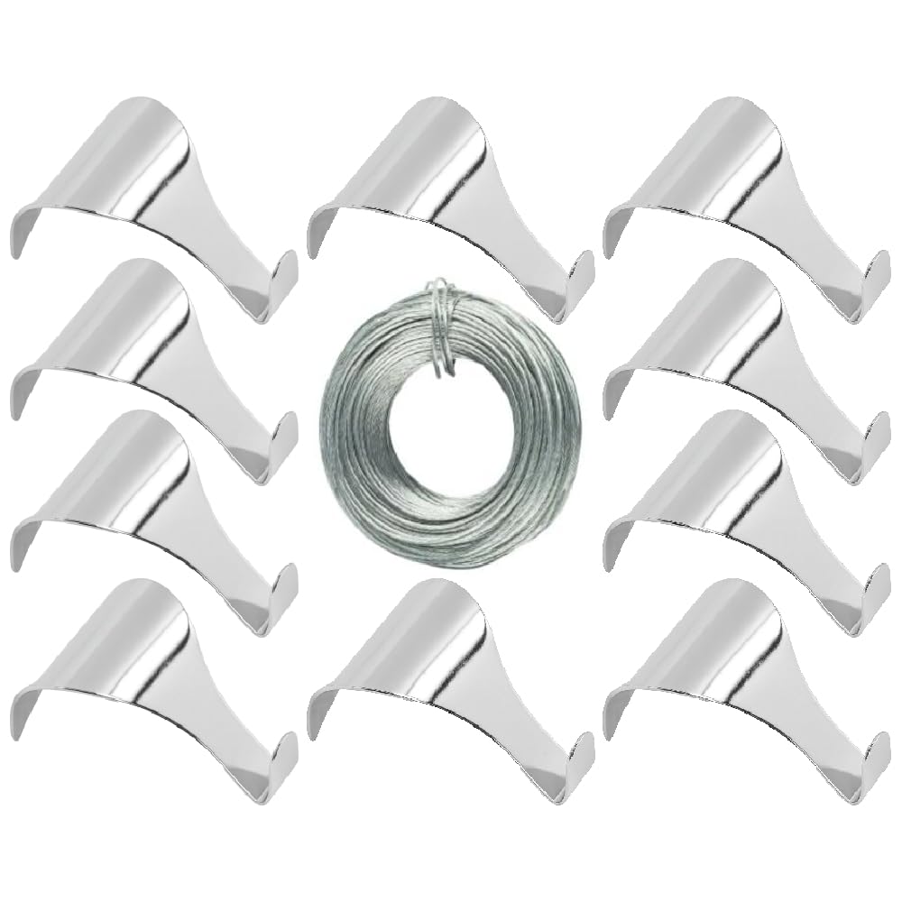 Sisi Uk Gold/Silver 10Pc Chrome Picture Rail Hooks With 3M Hanging Wire – Antique Style Dado Rail Moulding Hooks For Picture Hanging – 48×16Mm Hook, 13Mm Projection – Wall Art, Photo & Mirror Display Kit