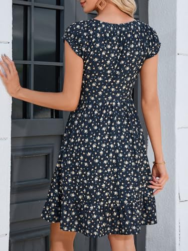 Image of HUHOT Teen Petite Women Floral Short Summer Mini Dresses with Pockets Cute Milkmaid Sundress 2026