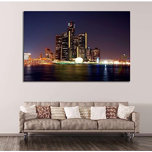 Lienzo de Detroit Cityscape №134 cuadro de salon con acabado premium de 120 x 80 cm