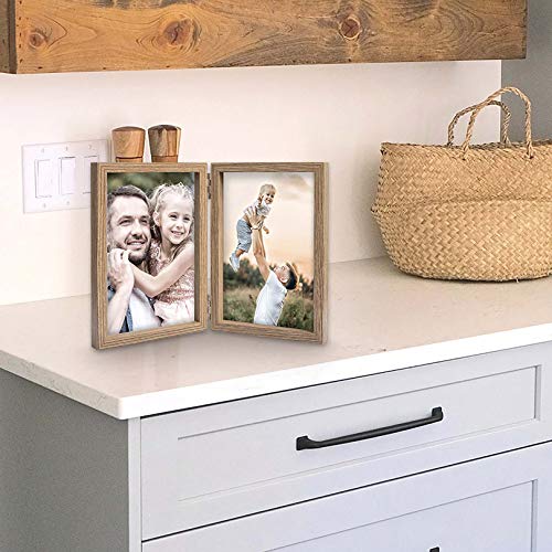 4X6 Picture Frames Double Hinged Mdf Wood Grain With Glass Front Stand Vertical On Tabletop #TOP4