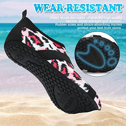 VIFUUR Womens Mens Water Shoes Barefoot Quick Dry Aqua Socks for Beach Swim Yoga Outdoor Sports Pattern Pink-36/37 — view 4