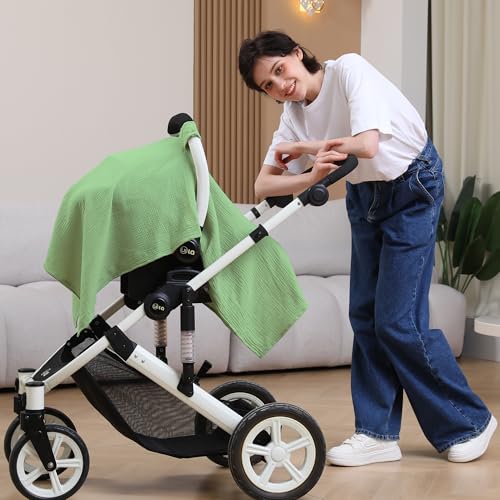 Image of 100% Muslin Cotton Car Seat Cover Baby, Carseat Canopy Cover, Universal Fit Stroller Covers for Boys and Girls (City Green)