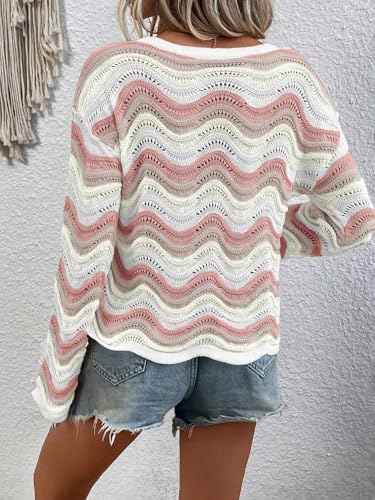 Women Pullover Rib-Knit Crew Neck Long Sleeve Sweater Casual Pattern Drop Shoulder Sweaters Top Fall Spring3