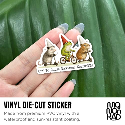 Off to Cause Maximum Kerfuffle Sticker Funny Frog Possum Sarcastic Silly Animal Mental Health Waterproof Die-Cut Vinyl Stickers for Water Bottle, Laptop, Scrapbook, Kindle, Car Decals Gifts