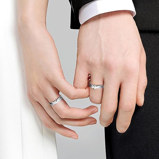 DIYA Personalized Moissanite Wedding Band Set Marriage Rings for Couples Set Sterling Silver 10K 14K 18K Ring Sets for Him and Her Anniversary Birthday Gifts, Size 4-142