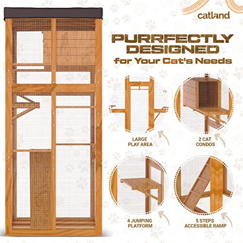 CATLAND Yellow Outdoor Cat Enclosures - Large Catio for Cats Cage with Removable PVC Sun Shade Cloth Roof - Wood & Wire… - Image 5