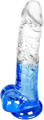 Miniatura 1 de Suction Cup Dildo for Hands-Free Pleasure, 7.4 Inches of Small Realistic Dildo for G-spot and Prostate Play, Cute Fake Penis Clear and Blue