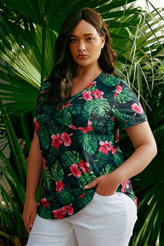 TIYOMI Plus Size Tops for Women Short Sleeve Shirts V Neck T Shirts Casual Blouse Tie Dye/Floral/Soild Color Soft Tops XL-5XL3