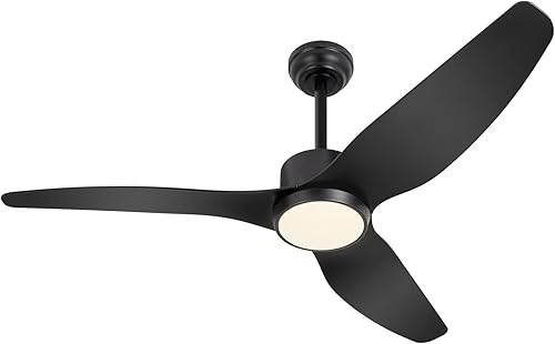 Ventilador de techo negro con control remoto de luz, 52 pulgadas, 6 velocidades, motor silencioso reversible, 3CCT, regulable, LED, temporizador,