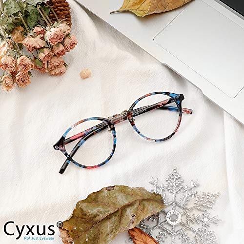 Image of Cyxus Nerd Glasses Round Blue Light Glasses for Woman Reduce Eye Strain UV Blocking for Computer Screen(8065T15 Floral Print)