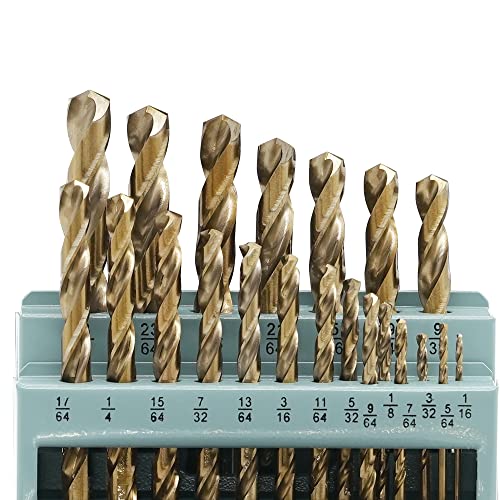 Gmtools 21Pcs Cobalt Drill Bits Set, M35 Hss, 135 Degree Tip, Twist Jobber Length Drill Bit For Hardened Metal, Cast Iron, Stainless Steel, Plastic And Wood With Metal Indexed Storage Case 1/16"-3/8" #TOP2