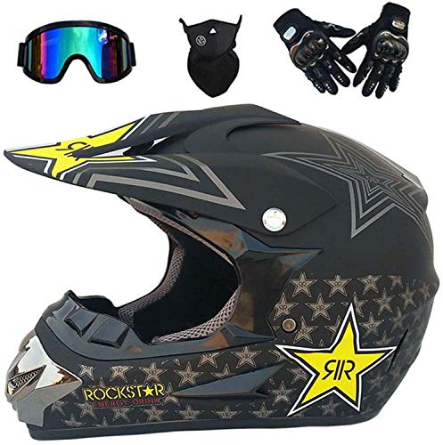 WEITY Casque de moto en plein visage, casque de motocross adulte de motocross MX VTT Scooter, avec masque GOGGLES GANTS, Certification DOT (S) Cover