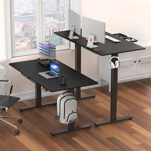 Image of SHW 55 x 28 Inches Electric Height Adjustable Standing Desk with Drawer and Memory Preset, Black