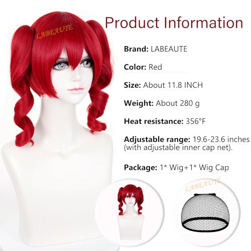 Image of LABEAUTE Red Cosplay Wig with Double Pigtails High Quality Heat Resistant Synthetic Anime Wig for Cosplay Virtual Idol Role Play