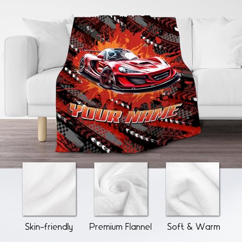 Mercuryelf Blankets for Boys Custom Racing Car Blanket Gifts - 4 Sizes Cozy Fleece Throw for Kids Teens