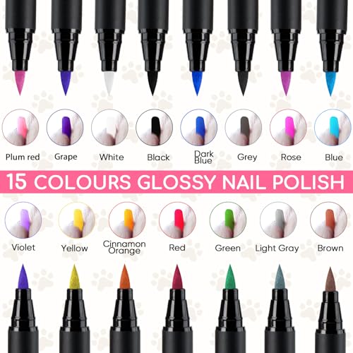Image of OLINGYOU 15 Colors Dog Nail Polish Pens Quick Dry, Pet Nail Polish Set for Dogs DIY Dogs Puppy Nails, Dog Safe Nail Polish Non Toxic, Odorless, Easy to Apply
