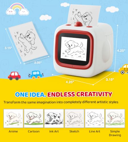Image of AI Sticker Printer for Kids, Voice Activated Mini Printer with Preview Screen & AI Voice Response, Portable Thermal Sticker Maker with 6 Art Styles & App, Sticker Printer Box Gift for Girls Boys