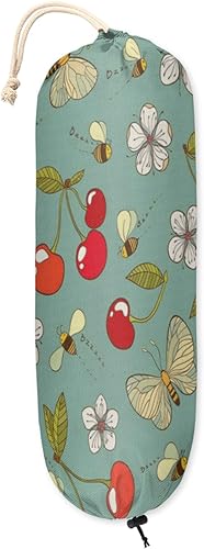 Soporte para bolsa de plástico con diseño de mariposa de cerezo en flor de cerezo, bolsa de comestibles reutilizable, dispensador de bolsas de