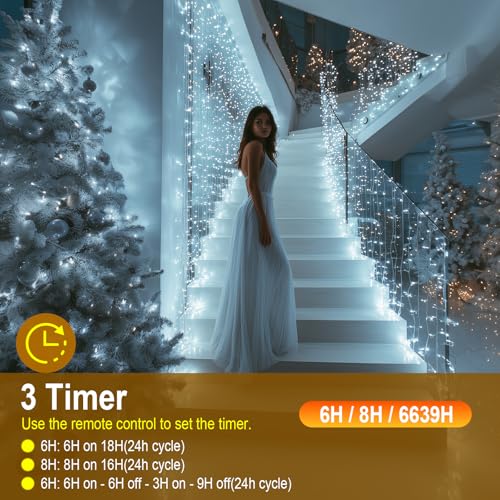 Icicle Outdoor Christmas Lights, 408LED 10M Mains Powered Waterproof Fairy Lights with Remote/Timer/8 Lighting Modes, Connectable Icicle Ice String Lights for Xmas Roof House Garden Decor (Cool White) - Image 3