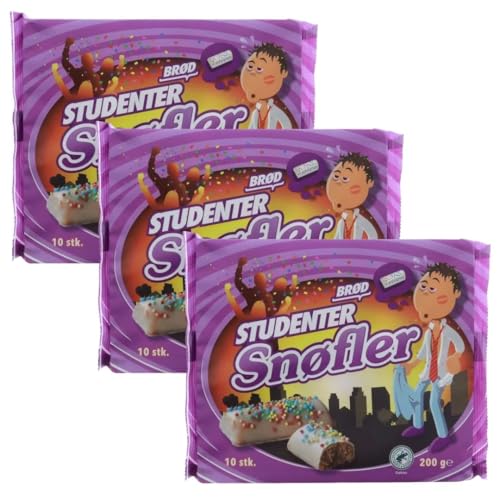 Karen Volf Snöfler „Studentenbrot“ 3×200 g | Dänische Kuchenriegel mit Kakao-Glasur & Streuseln | Skandinavische Spezialität | Ready to eat | Kaffeegebäck & Snack | Vorratspack 600 g