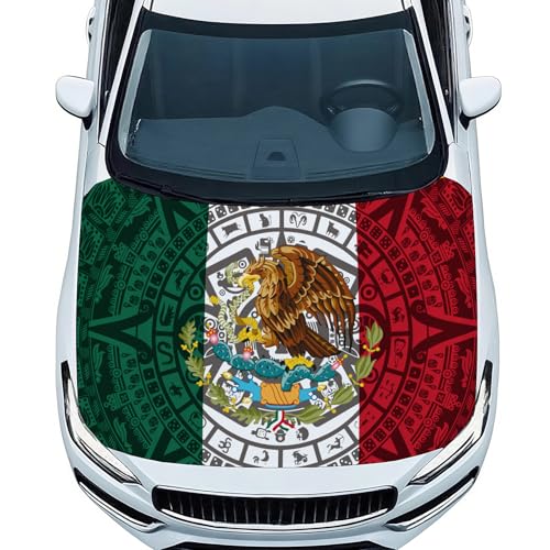 Mexico Totem Flag Car Hood Cover Elastic Polyester Universal Fit 3.5x5 Ft Stretchable Automotive Bonnet Banner