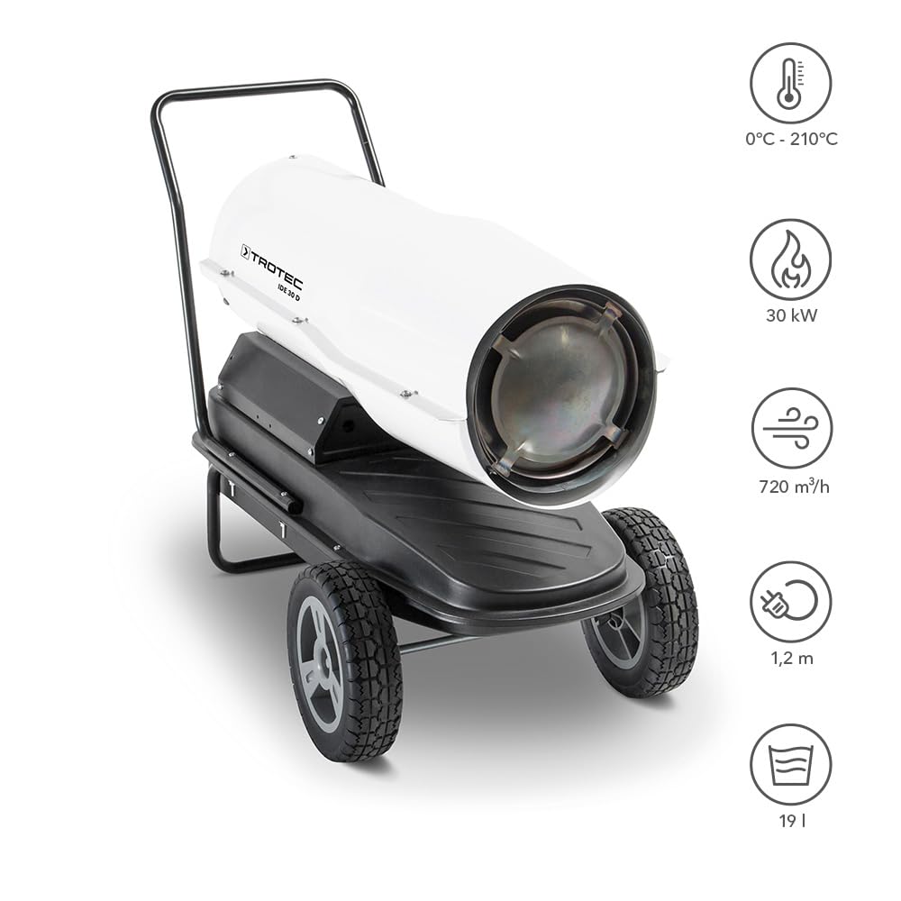 TROTEC Riscaldatore diesel IDE 30 D – potenza termica 30 kW – volume d'aria ventilatore riscaldatore olio 720 m³/h – riscaldatore da cantiere