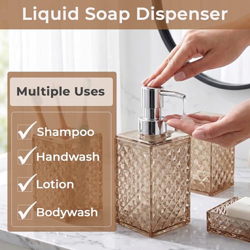 Image of Story@Home 4 Pieces Bathroom Accessories Set - Beige | Toothbrush Holder, Soap Dispenser, Mouth Wash Cup & Soap Dish for Home Kitchen & Bathroom | Bathroom Essentials for Office