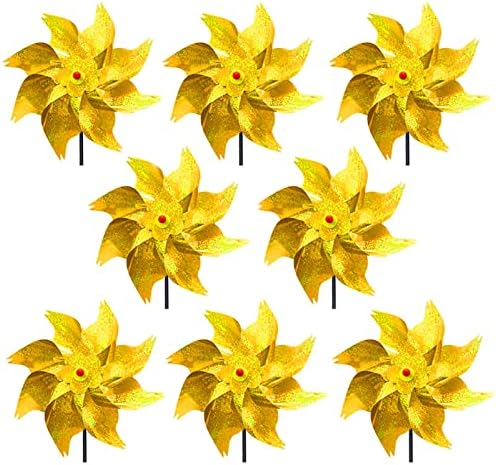 TheStriven 8 Stück Reflektierende Windräder Vogelschreck Windrad Vogelabwehr Windspiel Obstgarten Vogelabwehr Reflektierende Windrad Reflektierende Vogel Abschreckung für Garten Kinder (Gold)
