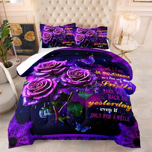 Edredon Cama 150 Rosa Púrpura Estampado Bedding Edredón Nórdico 230X260 Cm, Edredón De Fibra 200Gr/M²,Transpirable Colcha De Microfibra para Todas Las Estaciones