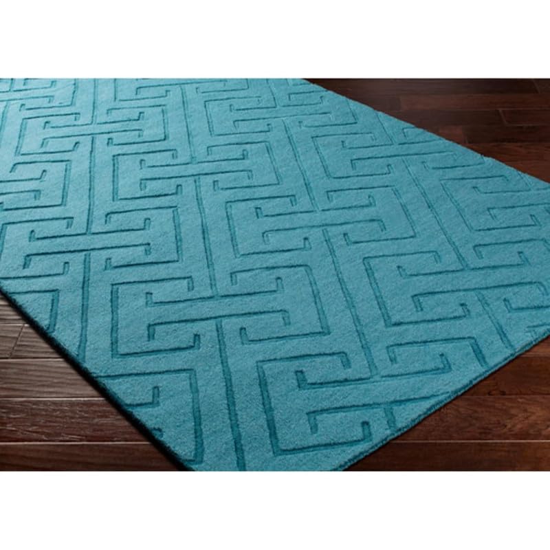 Image of Hand Tufted Modern Design Exported Collection High Low Pattern Wool Carpet for Living Room, Bedroom & Hall (Teal Blue, 6 x 8 Feet)