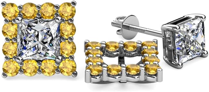 Citrine Halo Jackets for Princess Stud Earrings 0.72 ctw 14K Gold