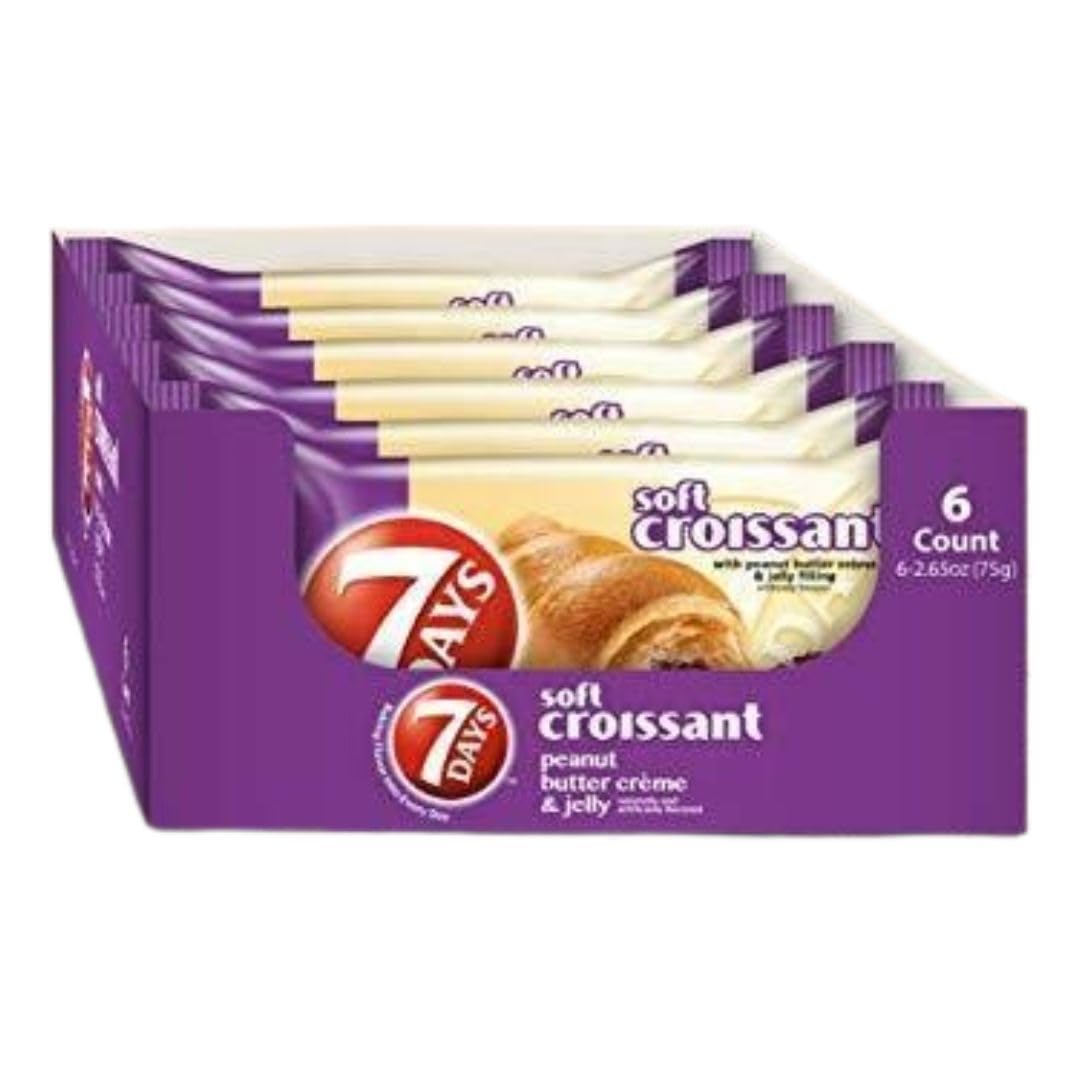 The Snack Store Bundle 7Days Soft Croissant Peanut Butter Creme & Jelly Filling, 2.65 Ounce, 2 Boxes of 6 Count, 12 Total Soft Croissant!