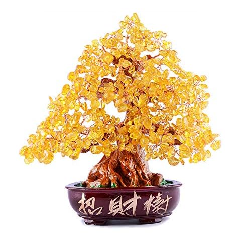 LIDEBLUE Crystal Money Tree, Healing Gemstone Bonsai Fortune Tree Ornament for Feng Shui Wealth Luck Prosperity Home Table Decor Cover
