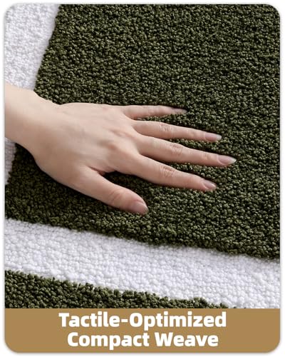 Image of Color&Geometry Green Bathroom Rugs 43x24, Extra Soft Absorbent Microfiber Bath Rugs, Non-Slip Bathroom mat, Washable Plush Bath Mats for Bathroom, Shower, Bathtub, Laundry, Green White