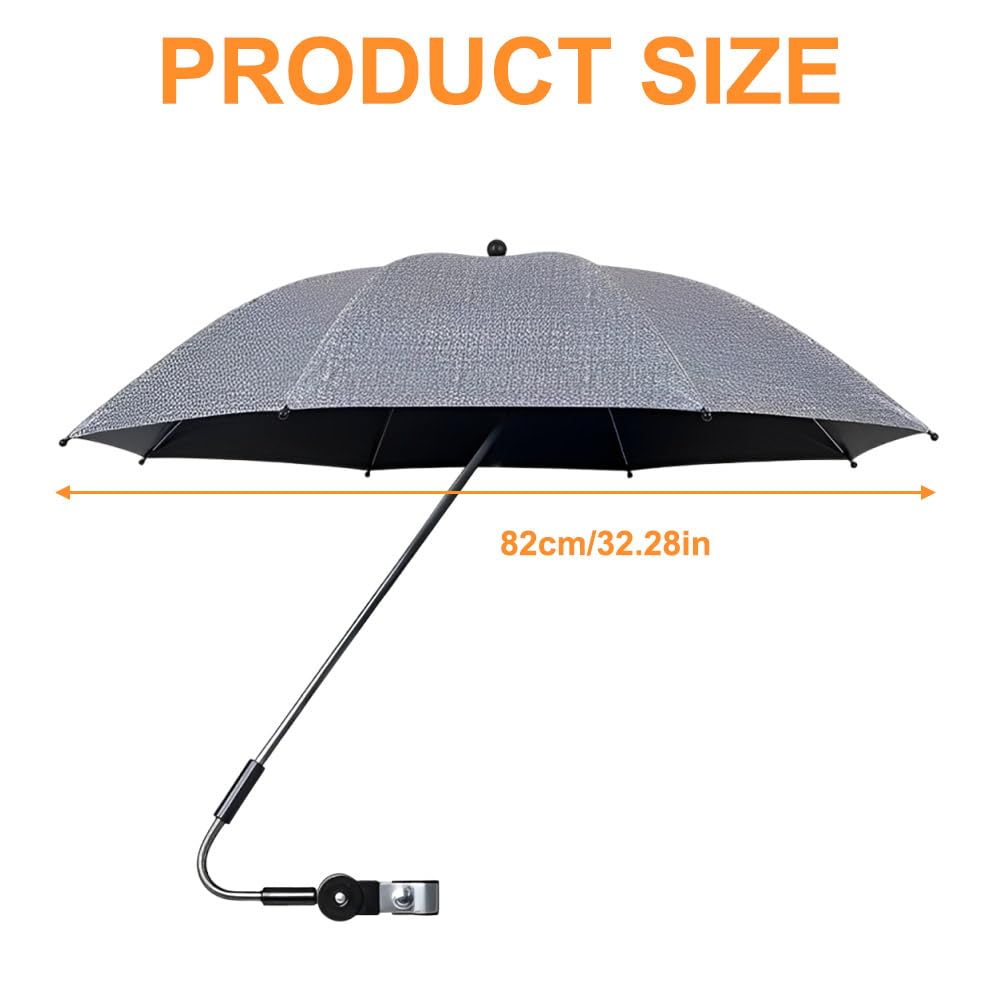 Parasol do wózka uniwersalnego, ochrona przed promieniowaniem UV 50+, parasol do wózka, średnica 82 cm, do wózka dziecięcego, szary