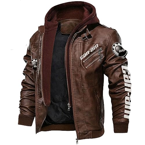 GIOPSQ Faux Cuir Bombardier Veste Pour CAn-Am Imprimé Avec Amovible Capuche Coupe-Vent Courses Manteaux Extérieur/B/L