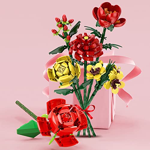Géneric Building Block Flowers Artificial Flowers 494Pcs Building Blocks Assembled Diy Rose Bouquet Flower Building Block For Home Decor, Relaxing Project For Adults #TOP3