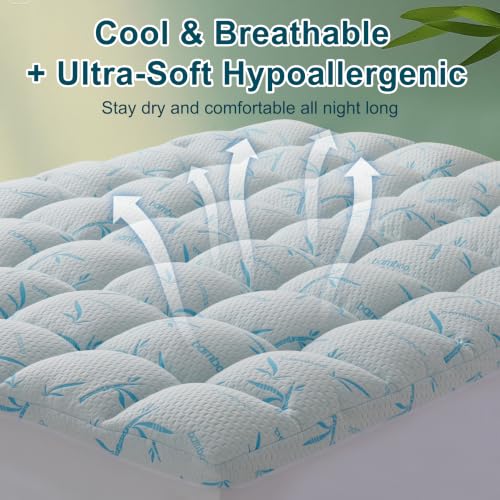 4 Inch Mattress Topper Memory Foam Cooling Bamboo Queen Size - image 6