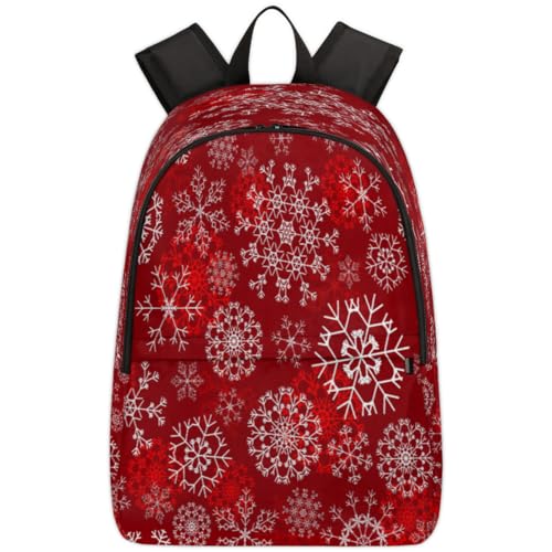 Sac à dos décontracté de 17,4 L rouge flocon de neige pour l'école et le voyage