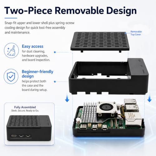 Carcasa para Raspberry Pi 5 con refrigerador activo oficial, carcasa de plástico ABS con tapa superior desmontable, botón de encendido, ventilación trasera de escape y compatible con señal WiFi (placa Pi 5 no incluida) miniatura 4