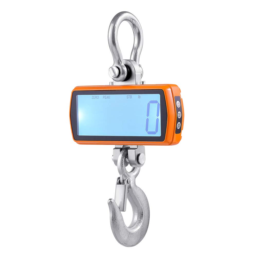 Klau - Báscula de grúa, 1000 kg, 2000 libras, resistente industrial, pantalla LCD con mando a distancia, color naranja