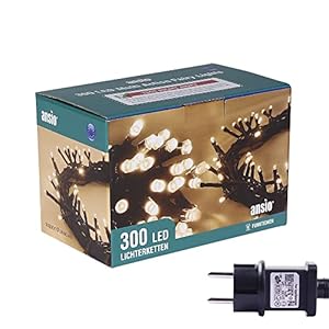 ANSIO® Lichtketting voor buiten, binnen 30 m, 300 leds, kerstboom, lichtsnoer, stroom voor Kerstmis, balkon, raam, kerstdecoratie, warmwit, kerstverlichting, groene kabel