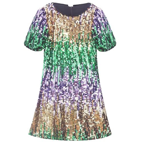 Image of WELAKEN Girls Ombre Sequin Dress Sparkly Fancy Short Puff Sleeves Gradient Party Dress