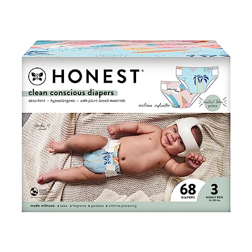 Image of The Honest Company Clean Conscious Diapers | Plant-Based, Sustainable | Summer '23 Limited Edition Prints | Club Box, Size 3 (16-28 lbs), 68 Count