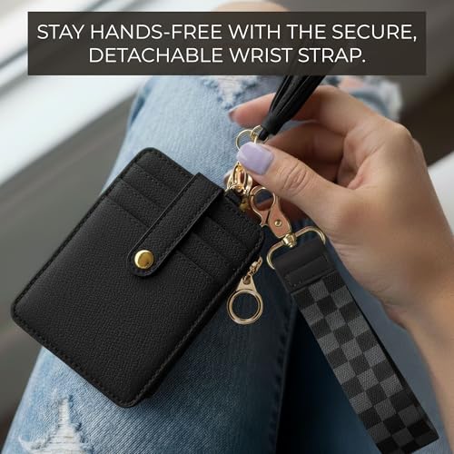 Image of Stylish Wristlet Keychain Wallet for Women, Slim Zipper Credit Card Holder | RFID Blocking Wallet with Clear ID Window, Tassel, Lanyard and Gold Rings - Plenty of Storage in an Easy Carry Design