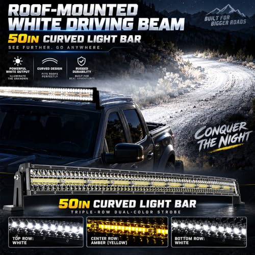 Image of 50Inch 288W Curved LED Light Bar White /Amber Flasing Six Strobe Modes