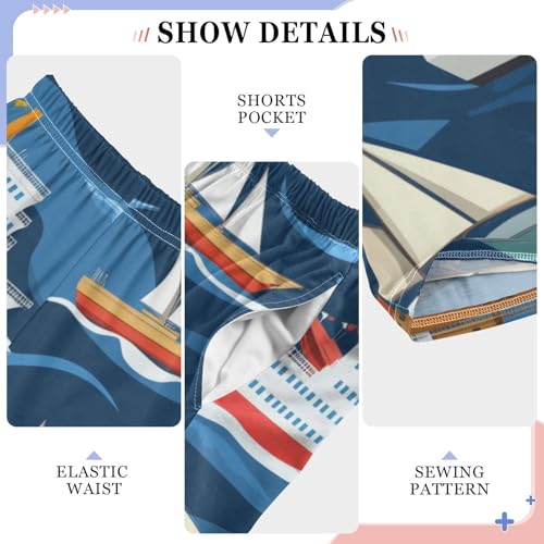 Marine Ship Wave Boys Long Pants Soft Trousers Elastic Waist Kids Lounge Bottoms with Pockets S-XL4