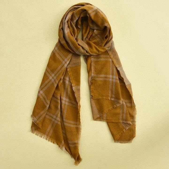 Écharpe d'hiver homme protégeant du froid style à carreaux britannique jaune M - 3