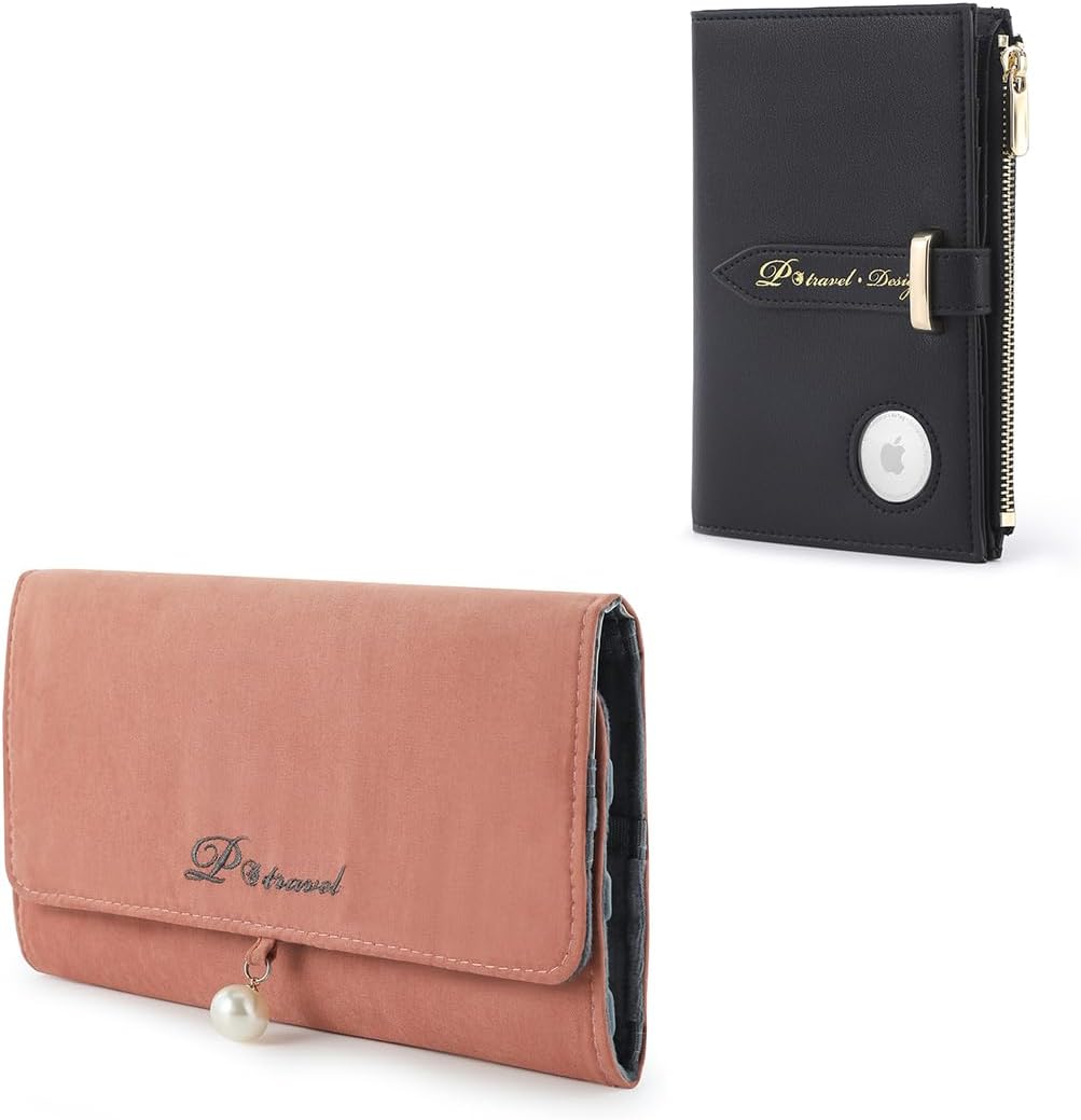 VanFn Jewelry Rolls & Airtag Passport Holder, Travel Jewelry Organizer Roll, Slim Leather Credit Card Wallet For Women, Trip Document Organizer P.Travel Series