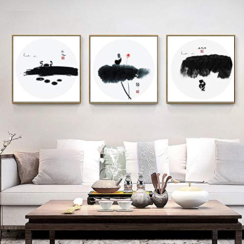 Toile peinture salon cercle encre triptyque moderne 50x50cm décoration murale
